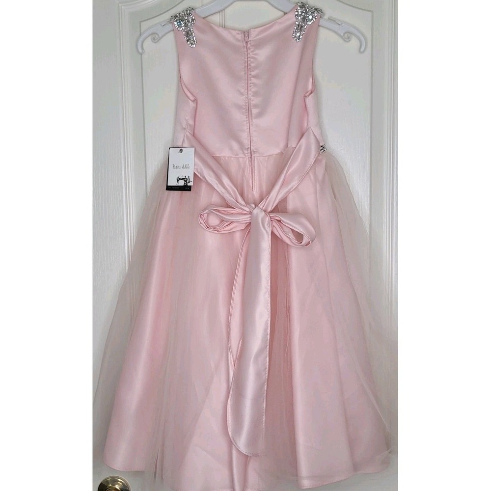 NWT Petite Adele Girls Pink Ball Gown Dress 7-8 Beaded Rhinestone Formal **FLAW - Picture 2 of 11